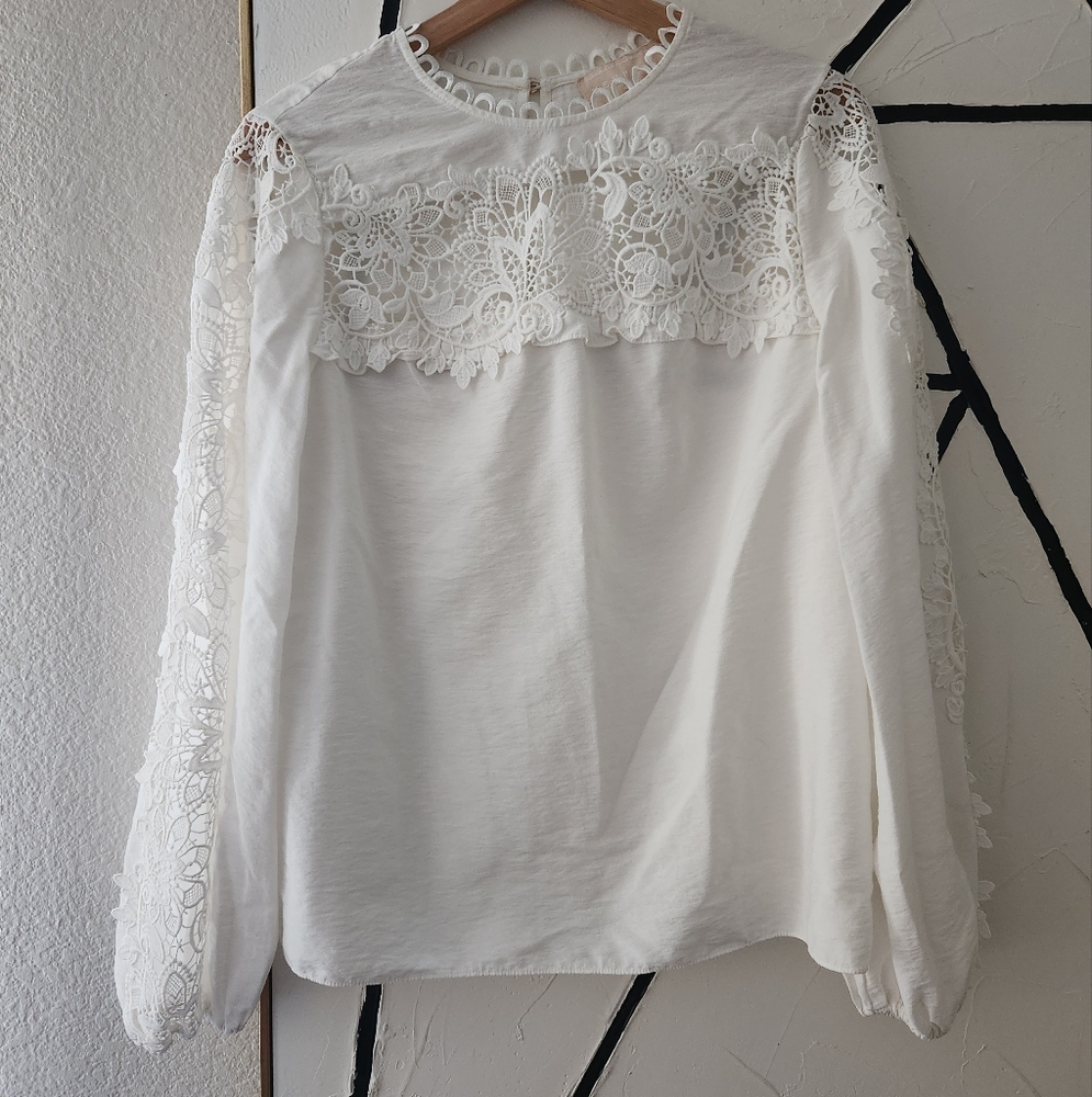 Keepsake The Label Revolve Lace Long Sleeved White Blouse Top Size 8